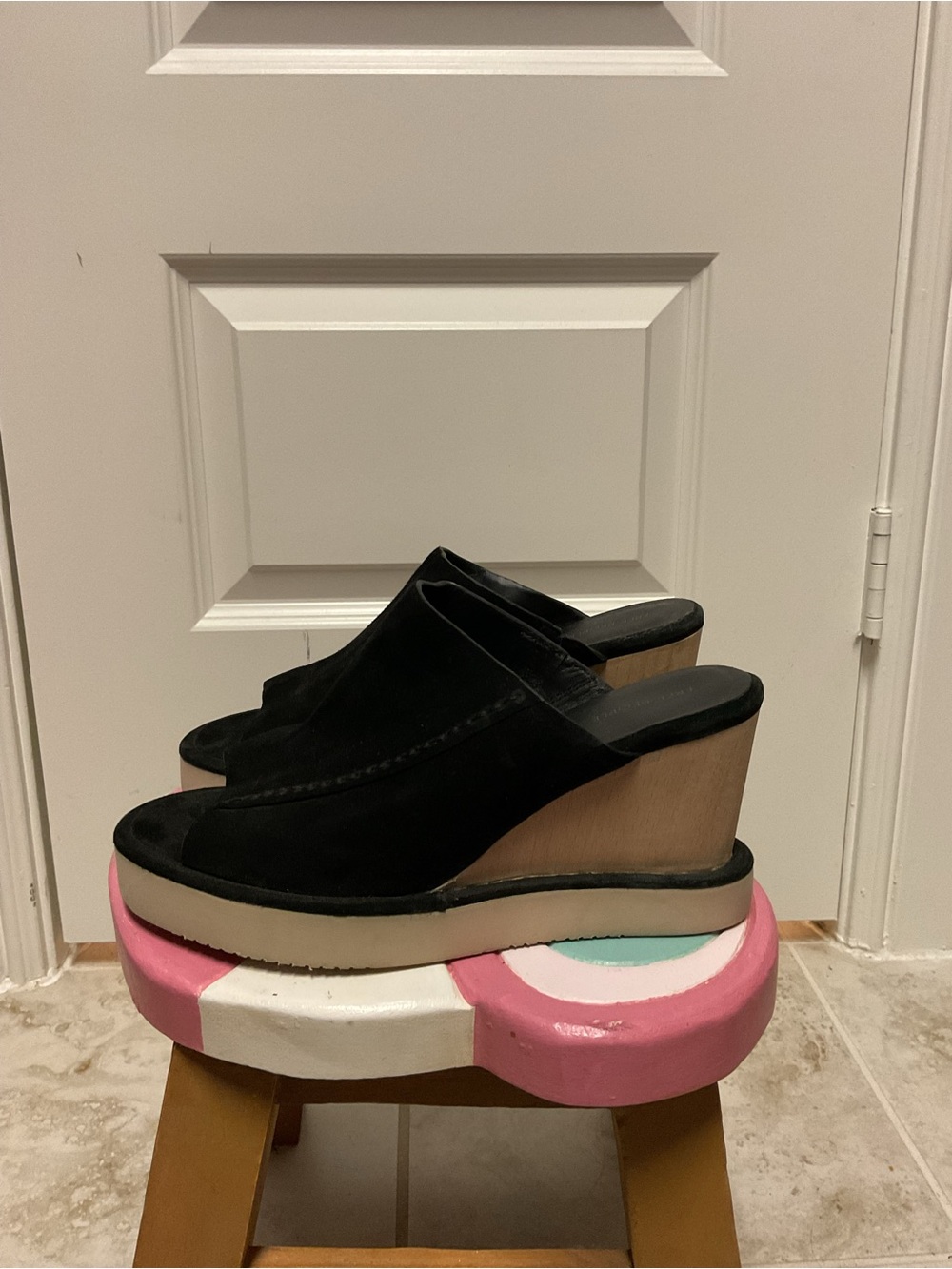 Free People Black Suede Wedge Mules